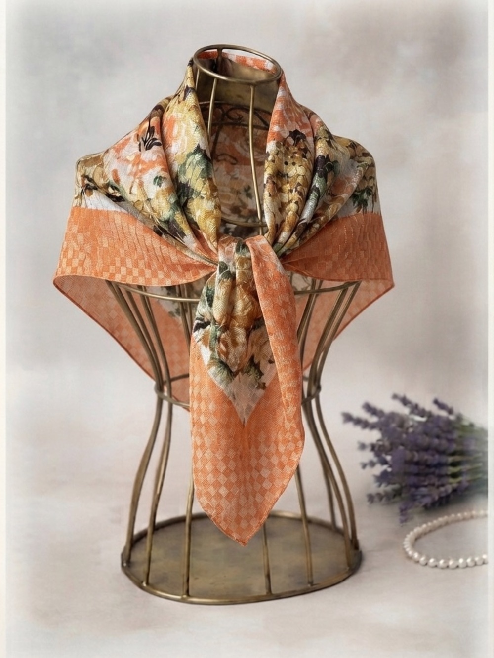 Emanuel Geraldo Botanical Floral Viscose Scarf Orange Yellow Silk-Feel